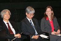 From the left, Prof. Ohmine; Vice president, Mr. Murata; Exective Director, JSPS, Ms. Legeland; DFG.